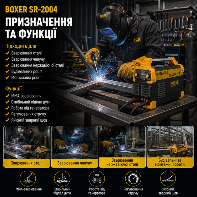 Зварювальний апарат BOXER SR2004 інверторний 350 А 220 В IGBT MMA для електродів 1 6 5 мм - зображення 4