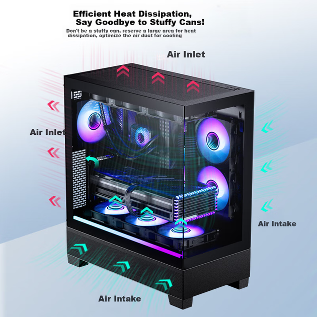 Корпус для материнской платы PHANTEKS XT523 View Black Sea View Tempered Glass Full View TX для настольного компьютера (боковая подсветка ARGB/поддержка водяного охлаждения 360 мм/Type-C) - изображение 9