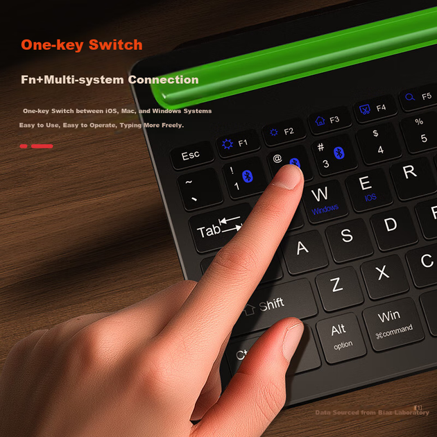 Клавіатура BIAZE PB554 бездротова Bluetooth для iPad, Huawei, Xiaomi та Lenovo, зелена - Фото 7 Клавіатура BIAZE PB554 бездротова Bluetooth для iPad, Huawei, Xiaomi та Lenovo, зелена - зображення 7