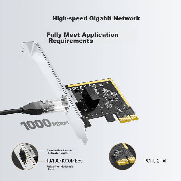 Проводова мережева карта CUDY 1G PCI-E для настільного комп'ютера-сервера, вбудована високошвидкісна мережа Ethernet, сумісна з системами Windows XP та вище/Linux - зображення 5