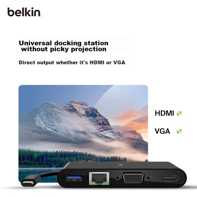 Док-станция BELKIN Type-C с HDMI, VGA, USB и Ethernet для iPad и ноутбука - изображение 8