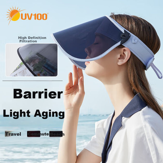 Женская солнцезащитная шляпа UV100 с защитным лицевым щитком от УФ-излучения, ветрозащитным козырьком, солнцезащитная шляпа 22429, нежно-голубой цвет. - изображение 4