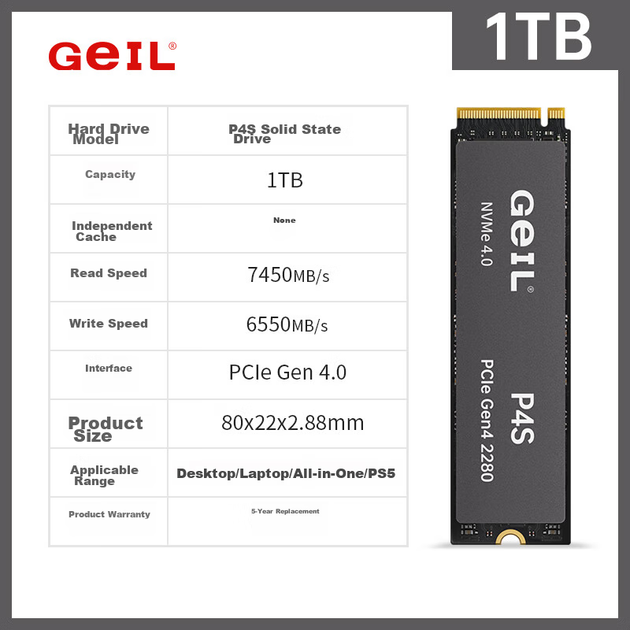 SSD диск GeIL P4S 1TB M.2 2280 NVMe PCIe 4.0 x4 TLC - зображення 9