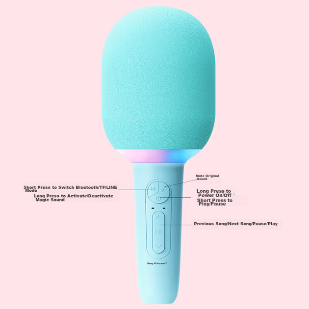 Soaiy MC52 Микрофон-динамик, беспроводная караоке-машина с Bluetooth для домашнего использования, пения, детских и семейных вечеринок, прямых трансляций, KTV, один микрофон, свежий синий цвет. - изображение 11