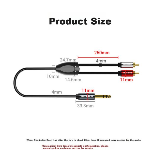 Инструментальный кабель ZHENWEI Jack 6.35 мм — 2 × RCA, 15 м - изображение 8