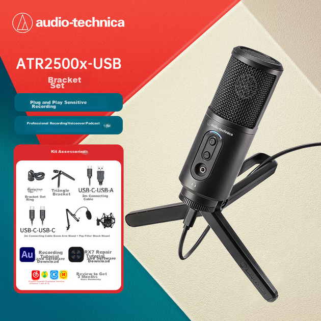 Конденсаторный направленный USB-микрофон Audio-Technica ATR2500X-USB, легко подключается к компьютеру для прямых трансляций, записи караоке и озвучивания, в комплекте со специальной подставкой для микрофона. - изображение 3