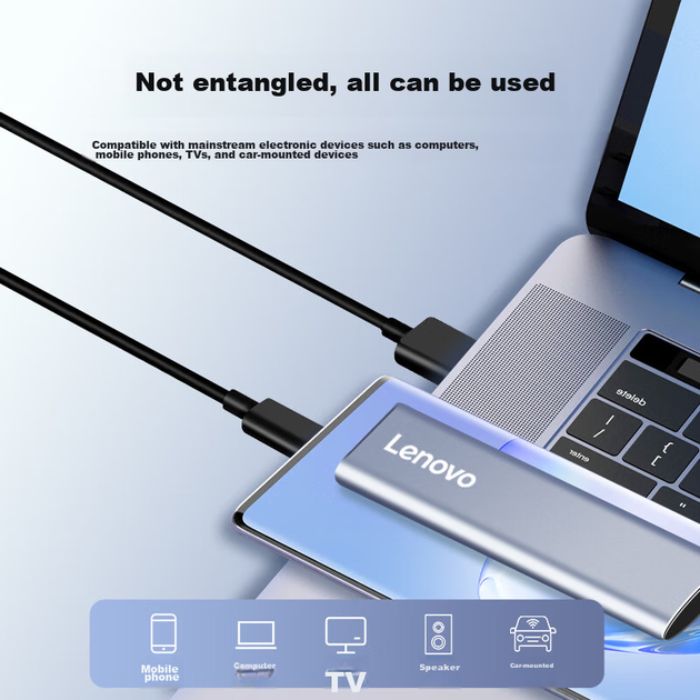 Портативний твердотільний накопичувач Lenovo (PSSD) 1 ТБ ZX1 Type-C, подвійний інтерфейс USB 3.1, швидкість читання 560 МБ/с, пряме підключення до телефону, сумісний з комп'ютером, сріблястий - зображення 8