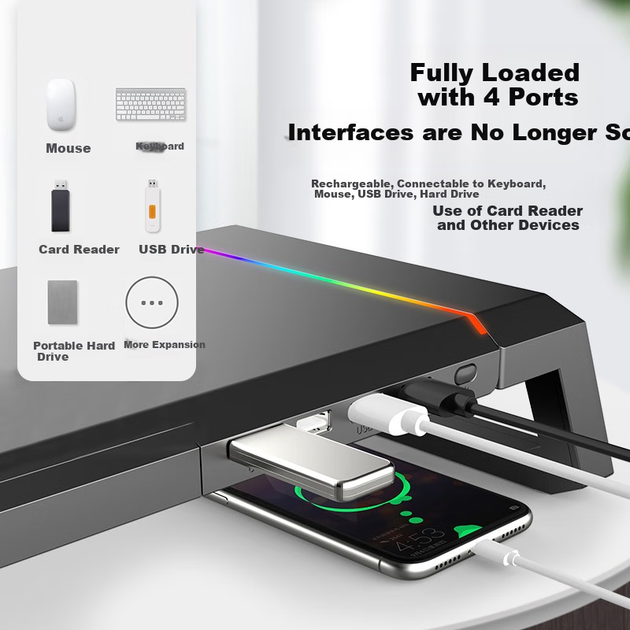 Подставка ICE COOREL T1 для монитора складная с USB 3.0 и беспроводной зарядкой - изображение 5