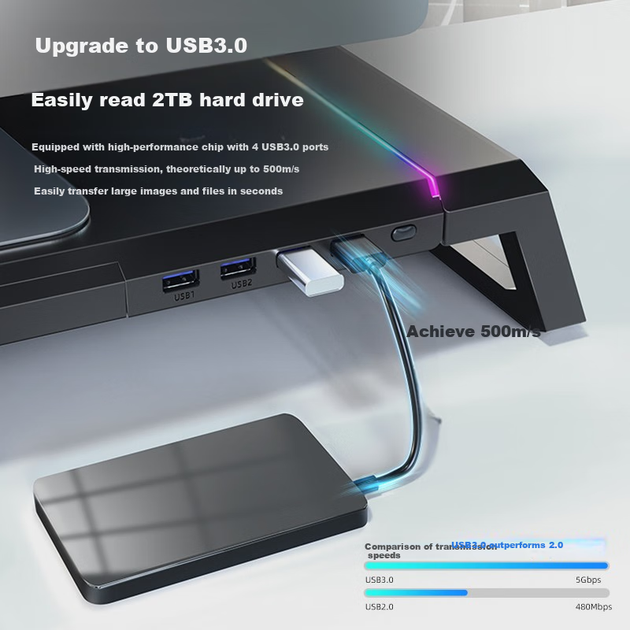 Подставка ICE COOREL T1 для монитора складная с USB 3.0 и беспроводной зарядкой - изображение 6