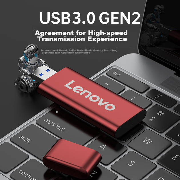 Портативний твердотільний накопичувач Lenovo (PSSD) 128 ГБ, інтерфейс USB 3.1, серія ZX1Mini, червоний - зображення 6