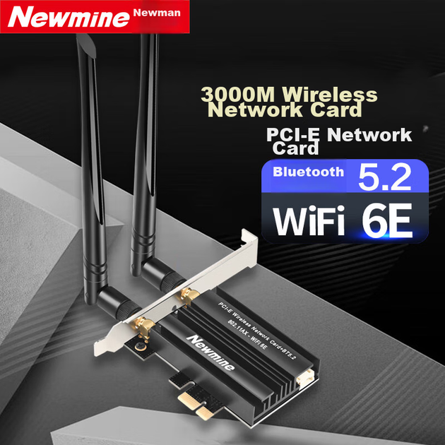 Бездротова мережева карта Newmine 3000M Gigabit PCI-E, ігрова дводіапазонна 5G настільна вбудована бездротова мережева карта PCI-E, WiFi 6 + Bluetooth 5.2 + WiFi приймач/передавач - Фото 4 Бездротова мережева карта Newmine 3000M Gigabit PCI-E, ігрова дводіапазонна 5G настільна вбудована бездротова мережева карта PCI-E, WiFi 6 + Bluetooth 5.2 + WiFi приймач/передавач - зображення 4