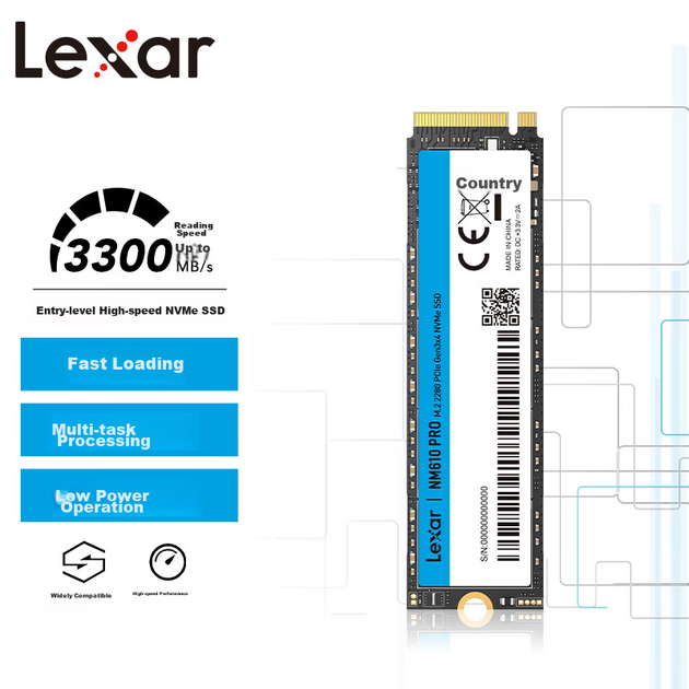 Твердотельный накопитель Lexar 1 ТБ, интерфейс M.2, протокол NVMe (PCIe 3.0x4), скорость чтения 3300 МБ/с, NM610PRO, быстрая загрузка, широкая совместимость. - зображення 10