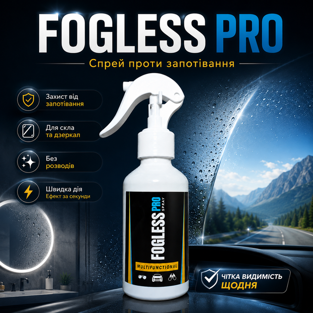 Средство против запотевания стекла и зеркал Fogless Pro Спрей для стекла и зеркал 200 мл Антифог спрей от запотевания стекла в авт - изображение 2
