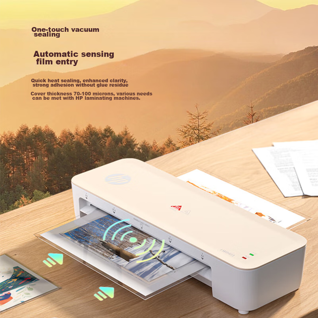 Удобный ламинатор HP A4 Smart, устройство для ламинирования фотографий и документов, простой и стильный ламинатор, компактный ламинатор для дома и офиса LW0403, цвет «Молочный чай» (розовый). - изображение 7