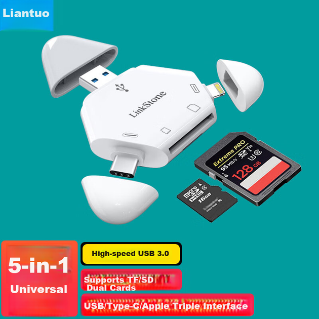 Картридер LinkStone USB 3.0 OTG SD/TF с Lightning и Type-C для смартфонов и камер - Фото 9 Картридер LinkStone USB 3.0 OTG SD/TF с Lightning и Type-C для смартфонов и камер - изображение 9