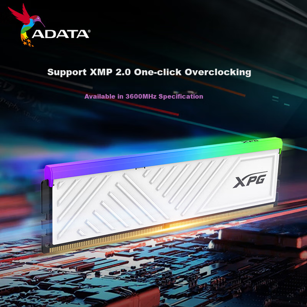 ADATA, комплект 16 ГБ (8 ГБ*2), DDR4 3600 МГц, модуль оперативной памяти для настольных компьютеров, XPG Longyao D35G, матовый белый, игровой модуль памяти с RGB-подсветкой - изображение 5