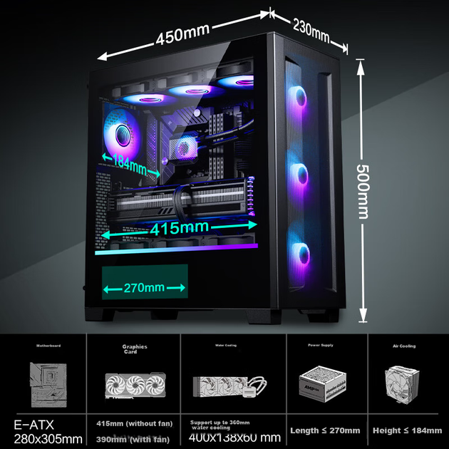 Корпус для материнской платы PHANTEKS XT523 Black Ultra Glass Side Panel ATX (сетчатая панель/10 мест для вентиляторов/Type-C Gen2/5080) - изображение 8