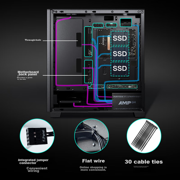 Корпус для материнской платы PHANTEKS XT523 Black Ultra Glass Side Panel ATX (сетчатая панель/10 мест для вентиляторов/Type-C Gen2/5080) - изображение 11