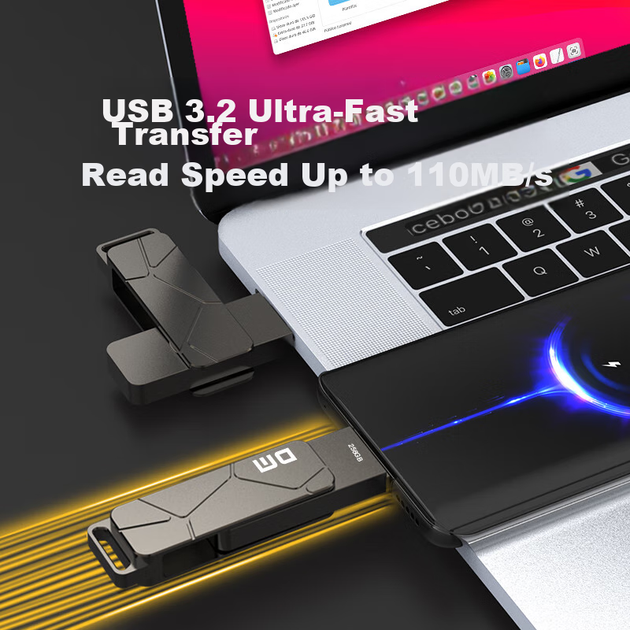 Флеш-накопичувач DM Daimai 256 ГБ USB 3.2 PD197 з металевим обертовим високошвидкісним зчитуванням/записом великої ємності для бізнесу, офісу, навчання, використання в автомобілі, міцний флеш-накопичувач - зображення 6