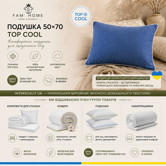 Подушка Fam Home Top Cool Антиаллергенное волокно 50х70 см (МІС19 ТС) - изображение 7