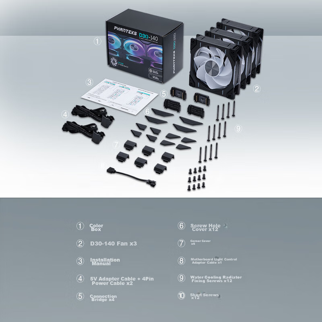 Вентиляторы PHANTEKS D30 ARGB 140 мм с регулировкой оборотов, 3 шт, черные - изображение 11