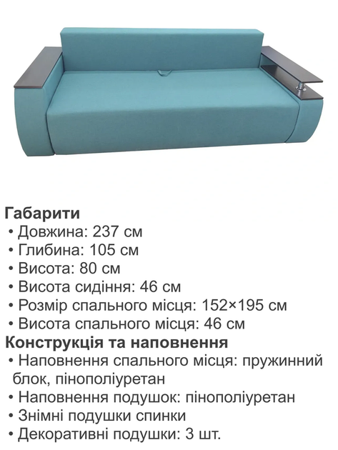 Диван Токио 237×105 см, аква - изображение 5