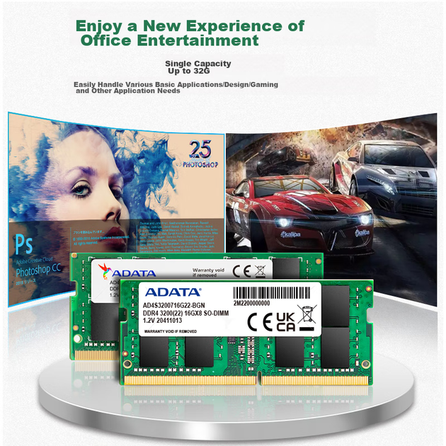 Оперативна пам'ять ADATA 16 ГБ DDR4 3200 для ноутбуків, Ванцзицяньхун - Фото 9 Оперативна пам'ять ADATA 16 ГБ DDR4 3200 для ноутбуків, Ванцзицяньхун - зображення 9