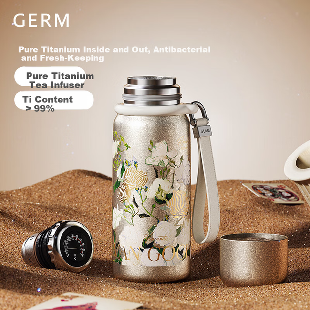 Термос Germ Pure Titanium с изоляцией, посвященный Ван Гогу, с дисплеем температуры, женская кружка для чая, подарочная коробка, 580 мл, розовый цвет. - изображение 5