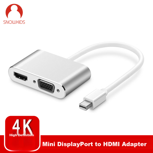 Конвертер Snowkids Mini DP в HDMI и VGA двухпортовый 4K для ноутбука, проектора и телевизора - изображение 5