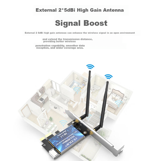 Бездротова мережева карта EDUP PCI-E, дводіапазонний бездротовий модуль WIFI Bluetooth 4.0 зі швидкістю 600 Мбіт/с, адаптер Bluetooth, вбудований приймач WIFI для настільного комп'ютера EP-9619 - Фото 9 Бездротова мережева карта EDUP PCI-E, дводіапазонний бездротовий модуль WIFI Bluetooth 4.0 зі швидкістю 600 Мбіт/с, адаптер Bluetooth, вбудований приймач WIFI для настільного комп'ютера EP-9619 - зображення 9