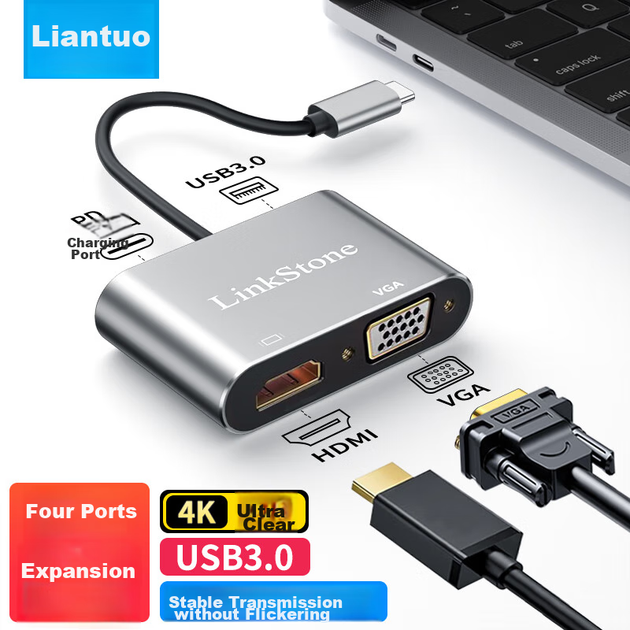 Адаптер-док-станция LinkStone Type-C, конвертер USB-C на HDMI, VGA, USB 3.0 и PD с быстрой зарядкой, для компьютеров Apple, iPad и телефонов Huawei - изображение 9