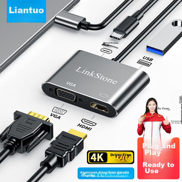 Адаптер-док-станция LinkStone Type-C, конвертер USB-C на HDMI, VGA, USB 3.0 и PD с быстрой зарядкой, для компьютеров Apple, iPad и телефонов Huawei - изображение 10