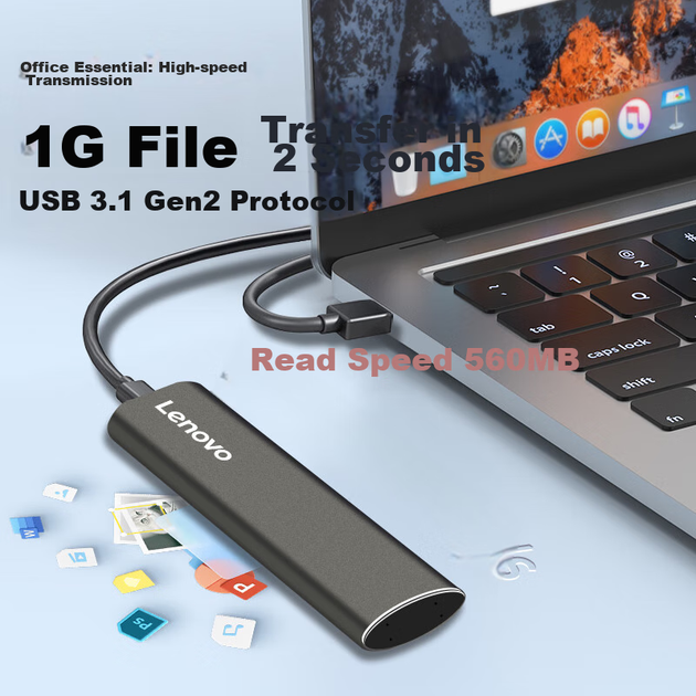 SSD диск Lenovo ZX1 1TB USB 3.1 Gen 2 Type-C External Grey - зображення 5