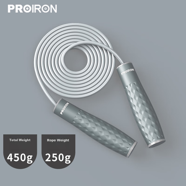 Скакалка PROIRON Puli'ai з обтяженими ручками для тренувань, сіра - зображення 11