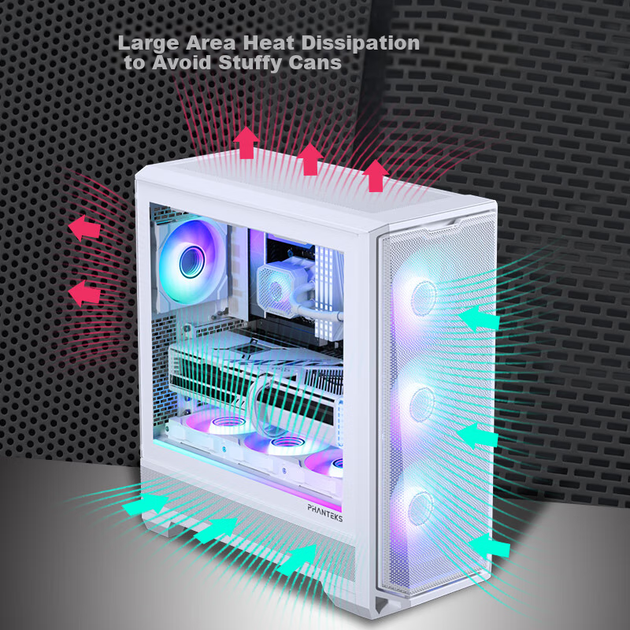 Корпус для материнской платы PHANTEKS G400A белого цвета, формат ATX, с боковыми панелями из стекла и системой водяного охлаждения (4 вентилятора 140 мм / сетчатая панель / поддержка водяного охлаждения 360 мм / 5090). - изображение 5