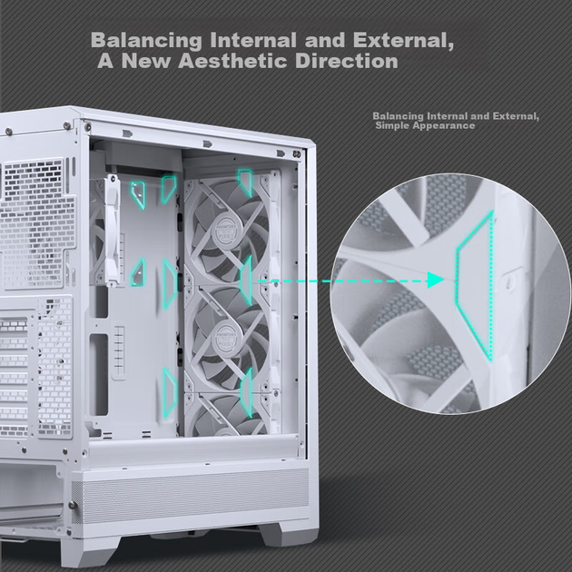 Корпус для материнской платы PHANTEKS G400A белого цвета, формат ATX, с боковыми панелями из стекла и системой водяного охлаждения (4 вентилятора 140 мм / сетчатая панель / поддержка водяного охлаждения 360 мм / 5090). - изображение 7