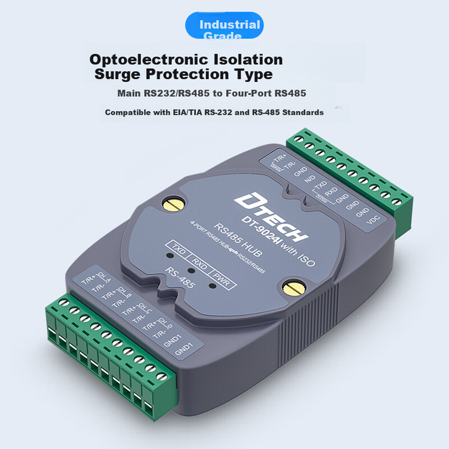Конвертер DITER DT-9024I RS232 - RS485 на 4 порти з грозозахистом та ізоляцією, 9-30 В - зображення 5