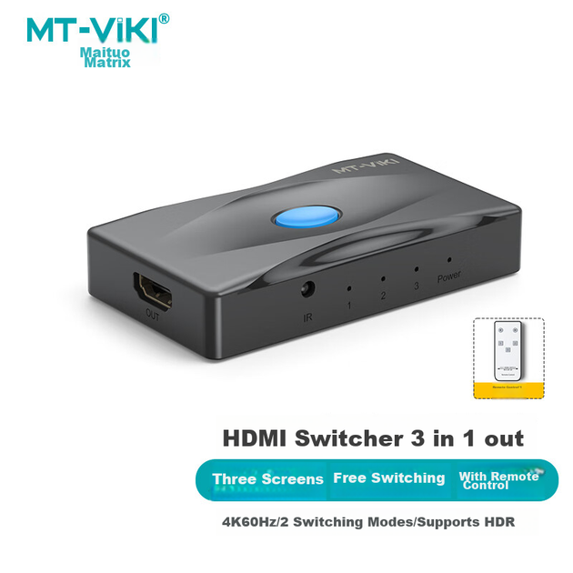 Відеокомутатор MT-Viki MT-HD0301 4K 60 Гц Чорний - Фото 2 Відеокомутатор MT-Viki MT-HD0301 4K 60 Гц Чорний - зображення 2