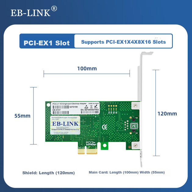 Мережева карта EB-LINK Intel 82574 з одним портом та гігабітним чіпом PCIE для настільних серверів, дротова, 9301ct, підтримує мережевий адаптер Plug-and-Card - зображення 5
