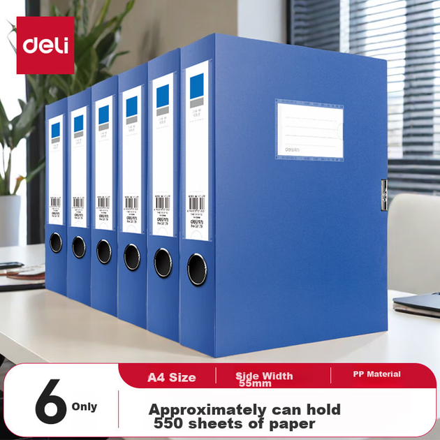 Короби Deli 33179 для документів A4 55 мм пластикові, 6 шт, сині - зображення 4