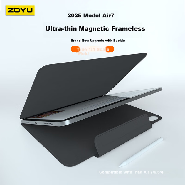 Чехол Zoyu 2026 для планшета Air8 с процессором M4, двусторонняя магнитная застежка, защитный чехол для планшета Air7 Apple, цвет Noble Black. - изображение 4