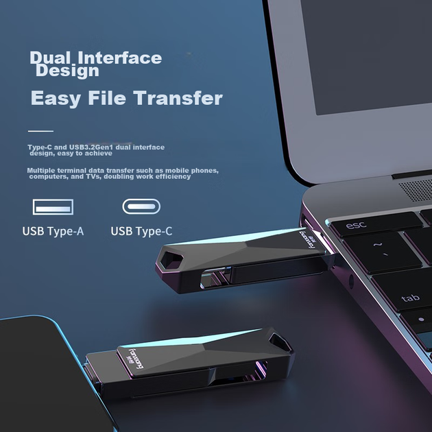 Флеш память USB Fanxiang F379Pro 128GB USB 3.2 Gen1 + Type-C Grey - Фото 4 Флеш память USB Fanxiang F379Pro 128GB USB 3.2 Gen1 + Type-C Grey - изображение 4