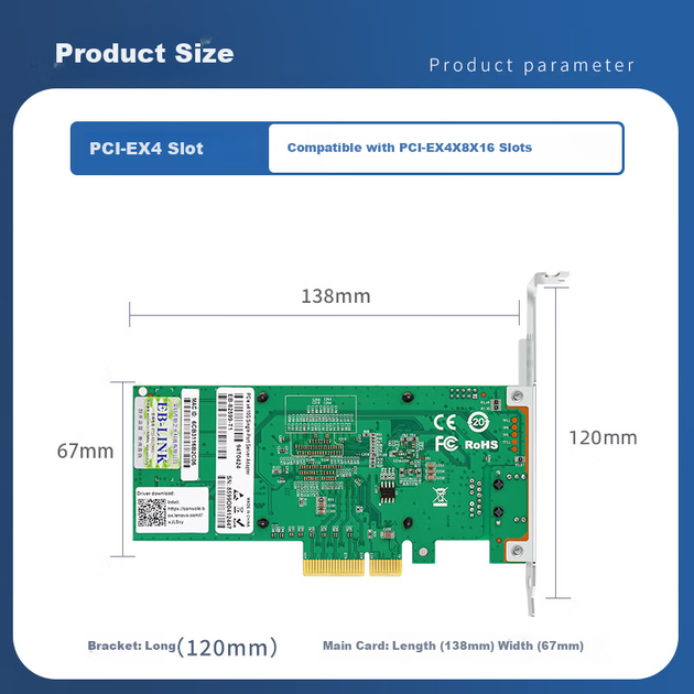 Чіп EB-LINK Intel 82599, мережева карта PCI-E X4 10G Gigabit з одним портом для сервера, мережевий порт 82599-T1, мережевий адаптер, промислова камера - зображення 5