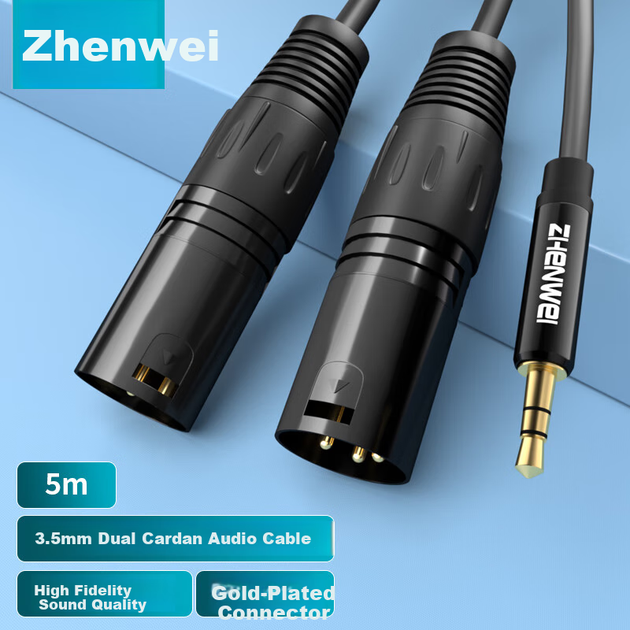 Аудиокабель ZHENWEI 3.5 мм — 2 x XLR «тато», 5 м (ZW-YPX098) - изображение 2