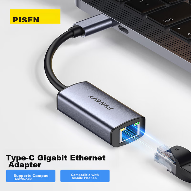 Сетевой адаптер Pisen PGM-WK04 / USB Type-C / Gigabit Ethernet - изображение 2
