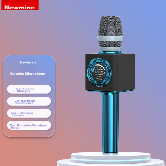 Микрофон Newmine MC66 караоке беспроводной Bluetooth со встроенной колонкой и звуковой картой, синий - изображение 4