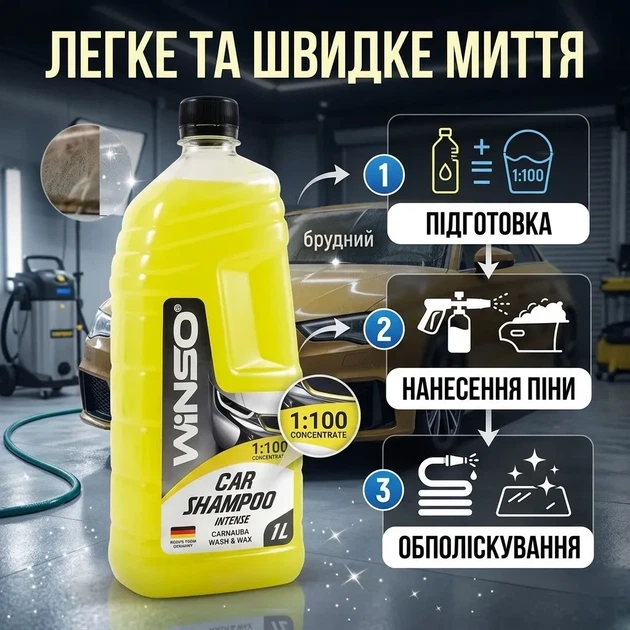 Автошампунь Winso Intense Car Shampoo Wash Wax 1л концентрат для ручной мойки кузова автомобиля с активной пеной для очистки и защиты. SK_810940А12 - изображение 3