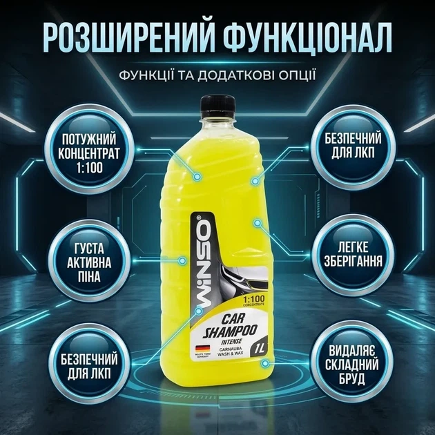 Автошампунь Winso Intense Car Shampoo Wash Wax 1л концентрат для ручной мойки кузова автомобиля с активной пеной для очистки и защиты. SK_810940А12 - изображение 4