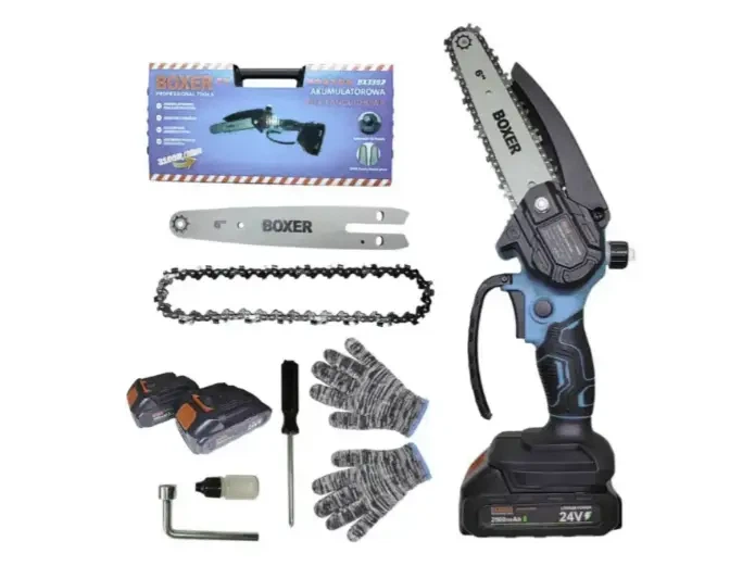 Аккумуляторная цепная пила Boxer BX3307 24V 5Ah с двумя аккумуляторами бесщеточным двигателем шиной 150 мм для обрезки деревьев заготовки дров и садовых работ сине черная - изображение 5
