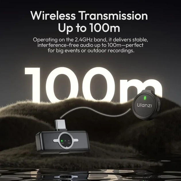Беспроводной петличный микрофон Ulanzi A21 Wireless Microphone (Type-C), двойной с магнитом, Черный (A053) - зображення 3